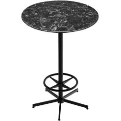 Holland Bar Stool EuroSlim 36" Round Black Marble Indoor / Outdoor Bar Height Table With Foot Rest Base