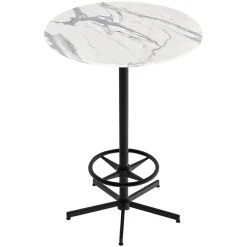 Holland Bar Stool EuroSlim 36" Round White Marble Indoor / Outdoor Bar Height Table With Foot Rest Base