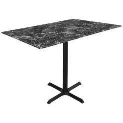 Holland Bar Stool EuroSlim 32" X 48" Black Marble Indoor / Outdoor Bar Height Table With Cross Base