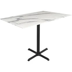 Holland Bar Stool EuroSlim 32" X 48" White Marble Indoor / Outdoor Bar Height Table With Cross Base