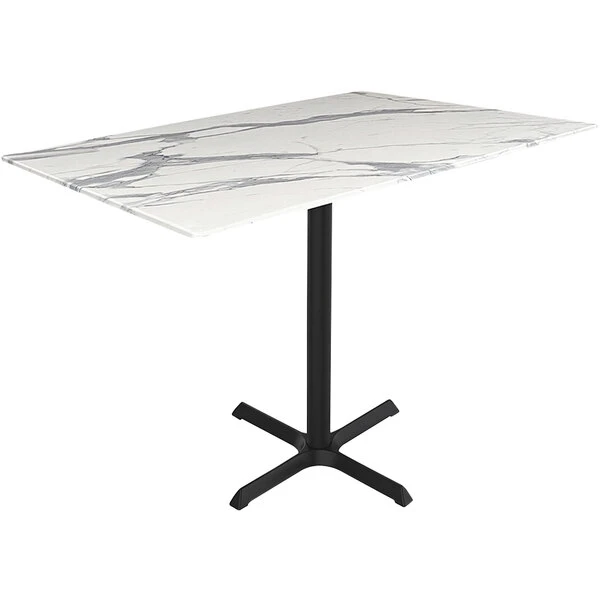 Holland Bar Stool EuroSlim 32" X 48" White Marble Indoor / Outdoor Bar Height Table With Cross Base 1 Holland Bar Stool EuroSlim 32" X 48" White Marble Indoor / Outdoor Bar Height Table With Cross Base