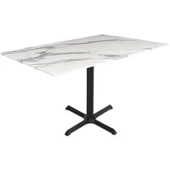 Holland Bar Stool EuroSlim 32" X 48" White Marble Indoor / Outdoor Standard Height Table With Cross Base