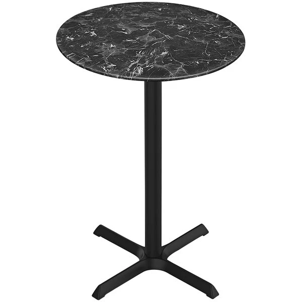 Holland Bar Stool EuroSlim 36" Round Black Marble Indoor / Outdoor Bar Height Table With Cross Base 1 Holland Bar Stool EuroSlim 36" Round Black Marble Indoor / Outdoor Bar Height Table With Cross Base