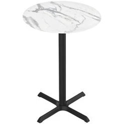 Holland Bar Stool EuroSlim 36" Round White Marble Indoor / Outdoor Bar Height Table With Cross Base
