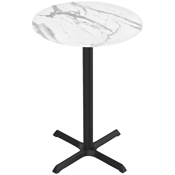 Holland Bar Stool EuroSlim 36" Round White Marble Indoor / Outdoor Bar Height Table With Cross Base 1 Holland Bar Stool EuroSlim 36" Round White Marble Indoor / Outdoor Bar Height Table With Cross Base