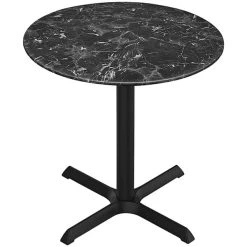 Holland Bar Stool EuroSlim 36" Round Black Marble Indoor / Outdoor Standard Height Table With Cross Base