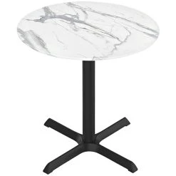 Holland Bar Stool EuroSlim 36" Round White Marble Indoor / Outdoor Table With Cross Base