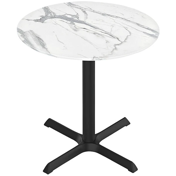 Holland Bar Stool EuroSlim 36" Round White Marble Indoor / Outdoor Standard Height Table With Cross Base 1 Holland Bar Stool EuroSlim 36" Round White Marble Indoor / Outdoor Standard Height Table With Cross Base