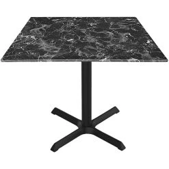 Holland Bar Stool EuroSlim Square Black Marble Indoor / Outdoor Table With Cross Base