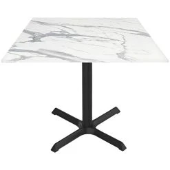 Holland Bar Stool EuroSlim Square White Marble Indoor / Outdoor Table With Cross Base