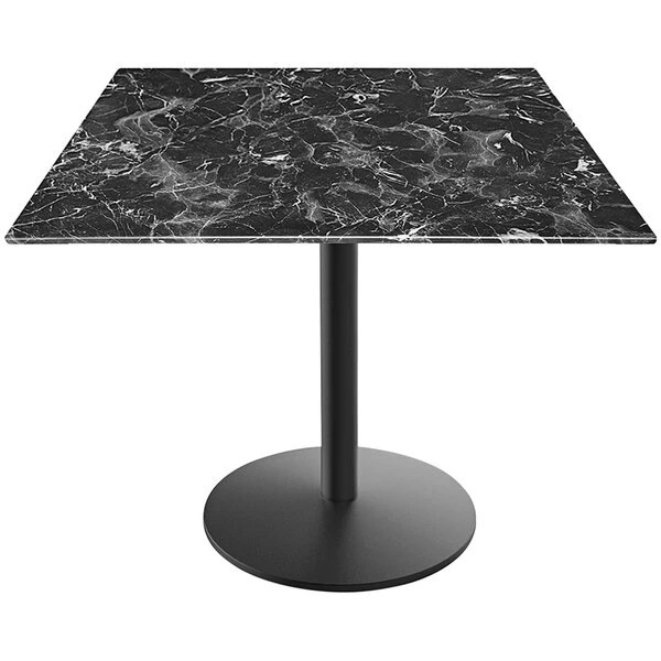 Holland Bar Stool EuroSlim Square Black Marble Indoor / Outdoor Table With Round Base 1 Holland Bar Stool EuroSlim Square Black Marble Indoor / Outdoor Table With Round Base