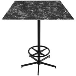 Holland Bar Stool EuroSlim Square Black Marble Indoor / Outdoor Bar Height Table With Foot Rest Base