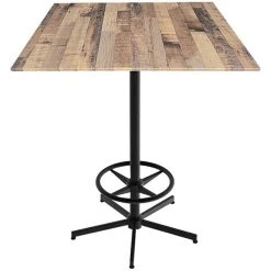 Holland Bar Stool EuroSlim Square Rustic Wood Indoor / Outdoor Bar Height Table With Foot Rest Base