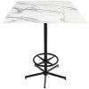 Holland Bar Stool EuroSlim Square White Marble Indoor / Outdoor Bar Height Table With Foot Rest Base