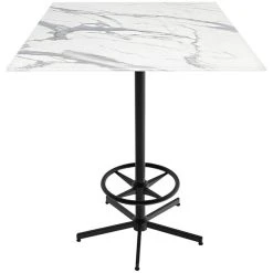 Holland Bar Stool EuroSlim Square White Marble Indoor / Outdoor Bar Height Table With Foot Rest Base