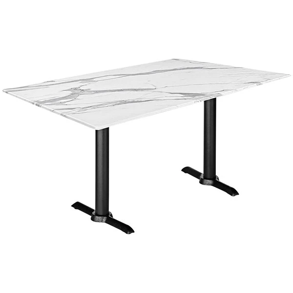 Holland Bar Stool EuroSlim 32" X 48" White Marble Indoor / Outdoor Table With End Column Base 1 Holland Bar Stool EuroSlim 32" X 48" White Marble Indoor / Outdoor Table With End Column Base