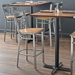 Lancaster Table & Seating Clear Coat Finish Cross Back Bar Stool With Vintage Wood Seat