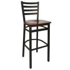BFM Seating Lima Metal Ladder Back Barstool With Mahogany Wooden Seat