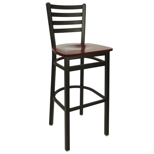 BFM Seating Lima Metal Ladder Back Barstool With Mahogany Wooden Seat 1 BFM Seating Lima Metal Ladder Back Barstool With Mahogany Wooden Seat