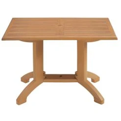 Grosfillex UT385008 Winston 48" X 32" Teak Decor Rectangular Molded Melamine Pedestal Table With Umbrella Hole