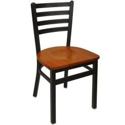 BFM Seating Lima Metal Ladder Back Side Chair With Cherry Wooden Seat