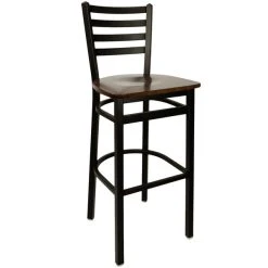 BFM Seating Lima Metal Ladder Back Barstool With Walnut Wooden Seat