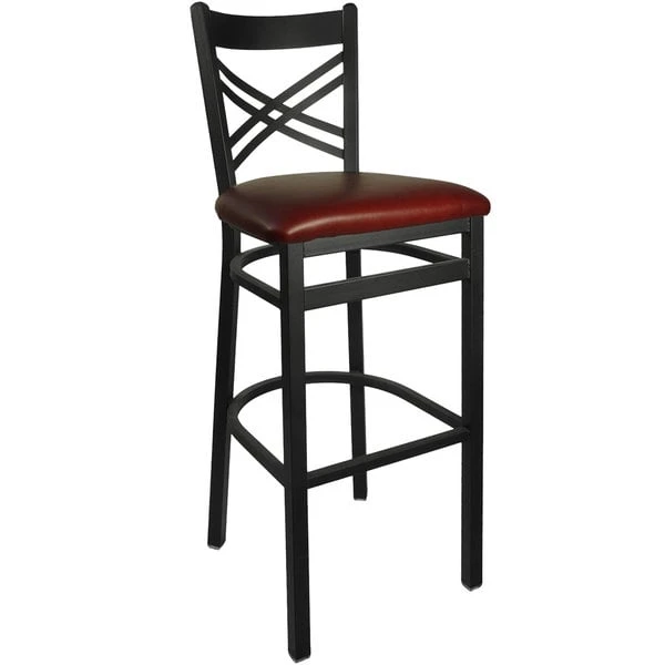 BFM Seating Akrin Metal Barstool With 2" Burgundy Vinyl Seat 1 BFM Seating Akrin Metal Barstool With 2" Burgundy Vinyl Seat