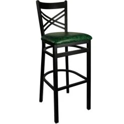 BFM Seating Akrin Metal Barstool With 2" Green Vinyl Seat
