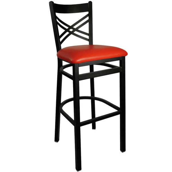 BFM Seating Akrin Metal Barstool With 2" Red Vinyl Seat 1 BFM Seating Akrin Metal Barstool With 2" Red Vinyl Seat