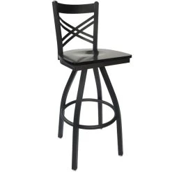 BFM Seating Akrin Metal Barstool With Black Wood Swivel Seat
