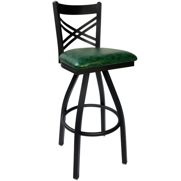 BFM Seating Akrin Metal Barstool With 2" Green Vinyl Swivel Seat 1 BFM Seating Akrin Metal Barstool With 2" Green Vinyl Swivel Seat