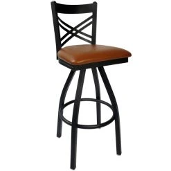 BFM Seating Akrin Metal Barstool With 2" Light Brown Vinyl Swivel Seat