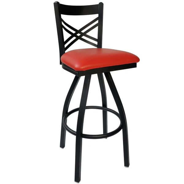 BFM Seating Akrin Metal Barstool With 2" Red Vinyl Swivel Seat 1 BFM Seating Akrin Metal Barstool With 2" Red Vinyl Swivel Seat
