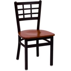 BFM Seating Marietta Sand Black Metal Side Chair With Cherry Wood Seat