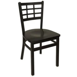 BFM Seating Marietta Sand Black Metal Side Chair With Black Wood Seat