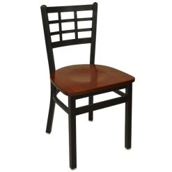 BFM Seating Marietta Sand Black Metal Side Chair With Mahogany Wood Seat