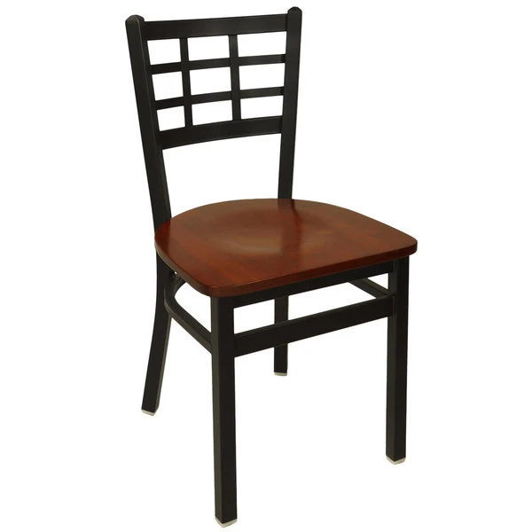 BFM Seating Marietta Sand Black Metal Side Chair With Mahogany Wood Seat 1 BFM Seating Marietta Sand Black Metal Side Chair With Mahogany Wood Seat