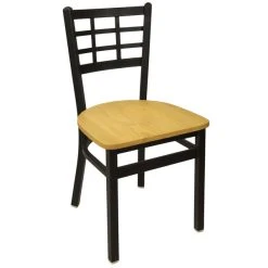 BFM Seating Marietta Sand Black Metal Side Chair With Natural Wood Seat