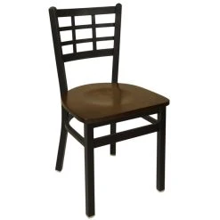 BFM Seating Marietta Sand Black Metal Side Chair With Walnut Wood Seat