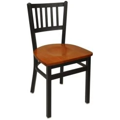 BFM Seating Troy Sand Black Metal Side Chair With Cherry Seat