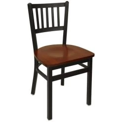 BFM Seating Troy Sand Black Metal Side Chair With Mahogany Seat