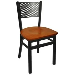 BFM Seating Polk Sand Black Metal Side Chair With Cherry Seat