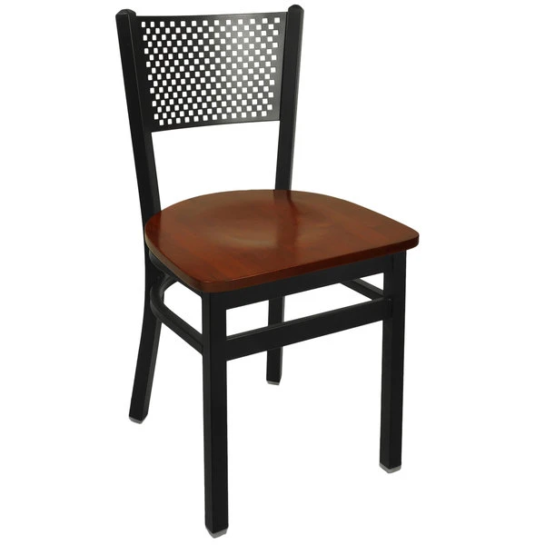 BFM Seating Polk Sand Black Metal Side Chair With Mahogany Seat 1 BFM Seating Polk Sand Black Metal Side Chair With Mahogany Seat