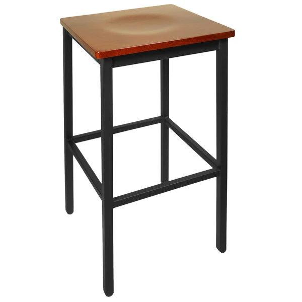 BFM Seating Trent Sand Black Metal Barstool With Cherry Wood Seat 1 BFM Seating Trent Sand Black Metal Barstool With Cherry Wood Seat