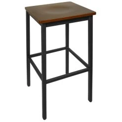 BFM Seating Trent Sand Black Metal Barstool With Mahogany Wood Seat