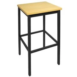 BFM Seating Trent Sand Black Metal Barstool With Natural Wood Seat