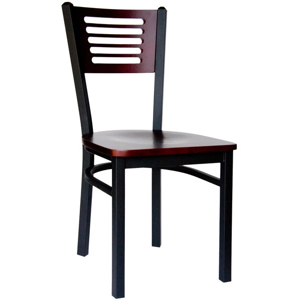 BFM Seating Espy Sand Black Metal Side Chair With Mahogany Wooden Back And Seat 1 BFM Seating Espy Sand Black Metal Side Chair With Mahogany Wooden Back And Seat