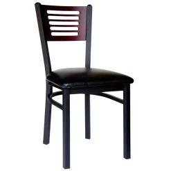 BFM Seating Espy Sand Black Metal Side Chair With Mahogany Wooden Back And 2" Black Vinyl Seat