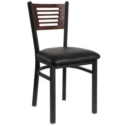 BFM Seating Espy Sand Black Metal Side Chair With Walnut Wooden Back And 2" Black Vinyl Seat