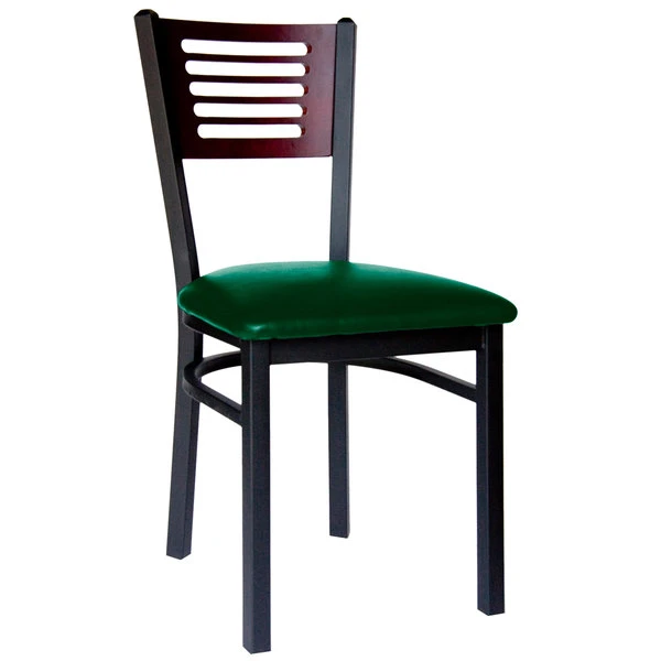 BFM Seating Espy Sand Black Metal Side Chair With Mahogany Wooden Back And 2" Green Vinyl Seat 1 BFM Seating Espy Sand Black Metal Side Chair With Mahogany Wooden Back And 2" Green Vinyl Seat